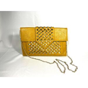 MMS Mustard Yellow Purse Chain Studded Crossbody CHIC Boho Night Out Glam